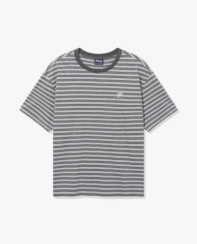  FILA - Áo thun unisex cổ tròn tay ngắn kẻ sọc 