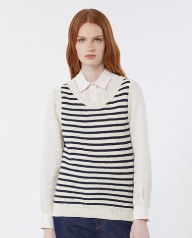  WEEKEND MAX MARA - Áo dệt kim nữ sát nách kẻ sọc Wkdmadia 