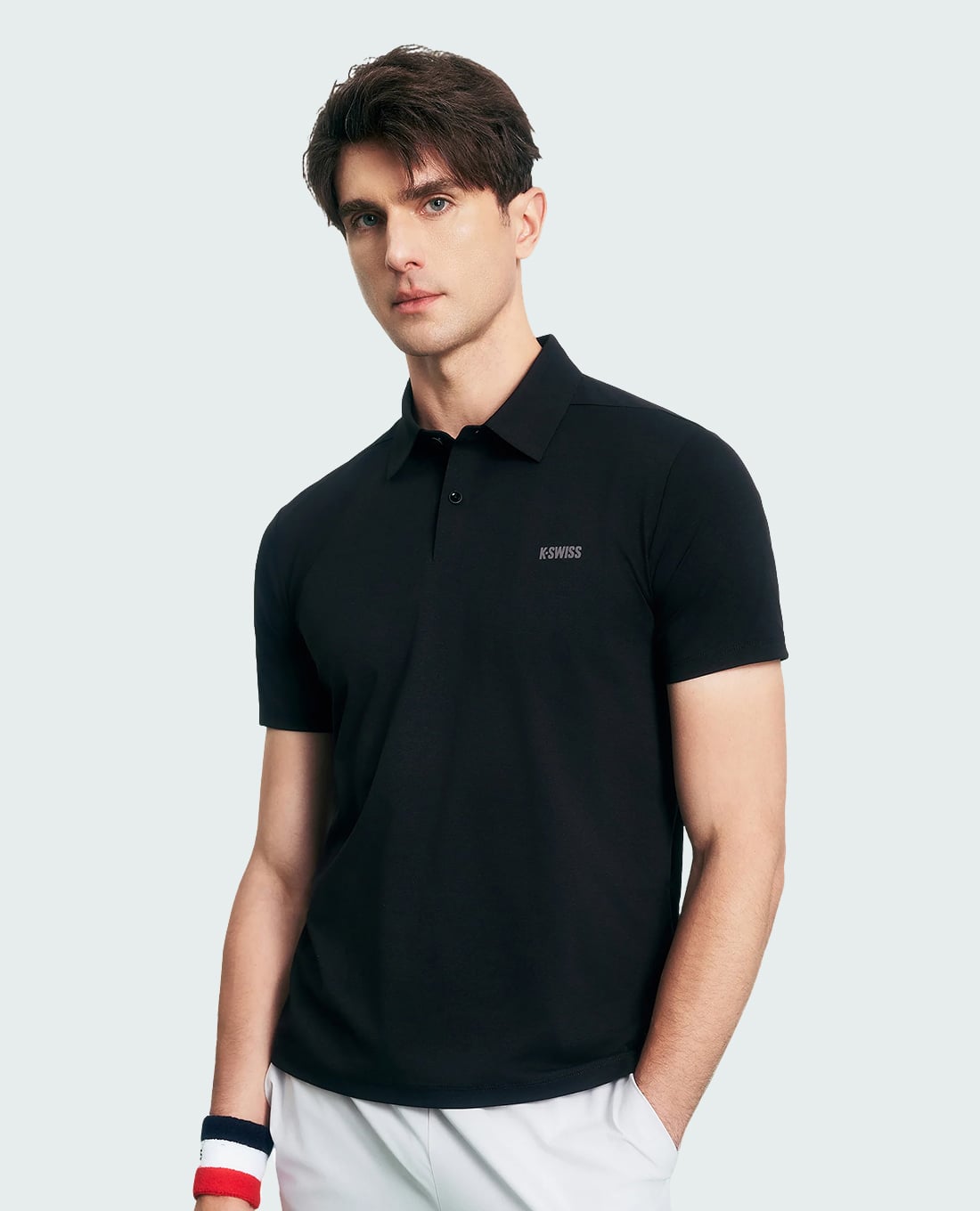 K-SWISS - Áo polo nam cổ bẻ tay ngắn phối logo