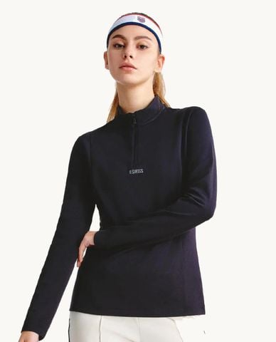  K-SWISS - Áo thun thể thao nữ cổ trụ tay dài khóa zip 