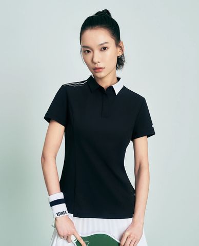  K-SWISS - Áo polo nữ cổ bẻ tay ngắn phối sọc 