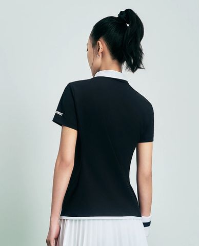  K-SWISS - Áo polo nữ cổ bẻ tay ngắn phối sọc 