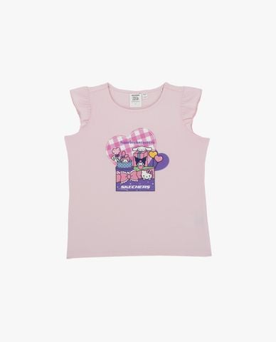  SKECHERS - Áo thun bé gái cổ tròn phối bèo Sanrio 
