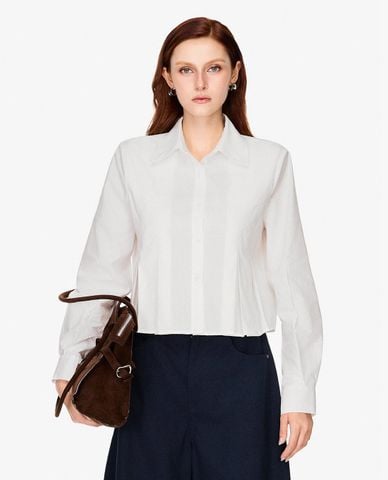  GIGI - Áo sơ mi nữ cổ bẻ tay dài vạt áo xếp li 