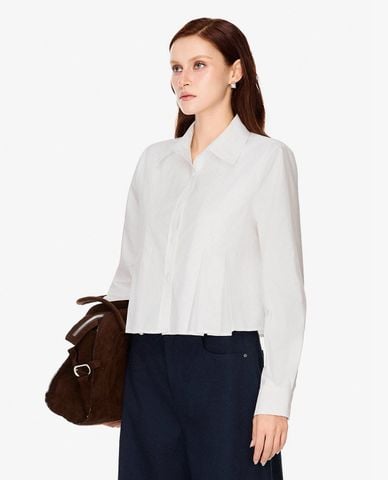  GIGI - Áo sơ mi nữ cổ bẻ tay dài vạt áo xếp li 