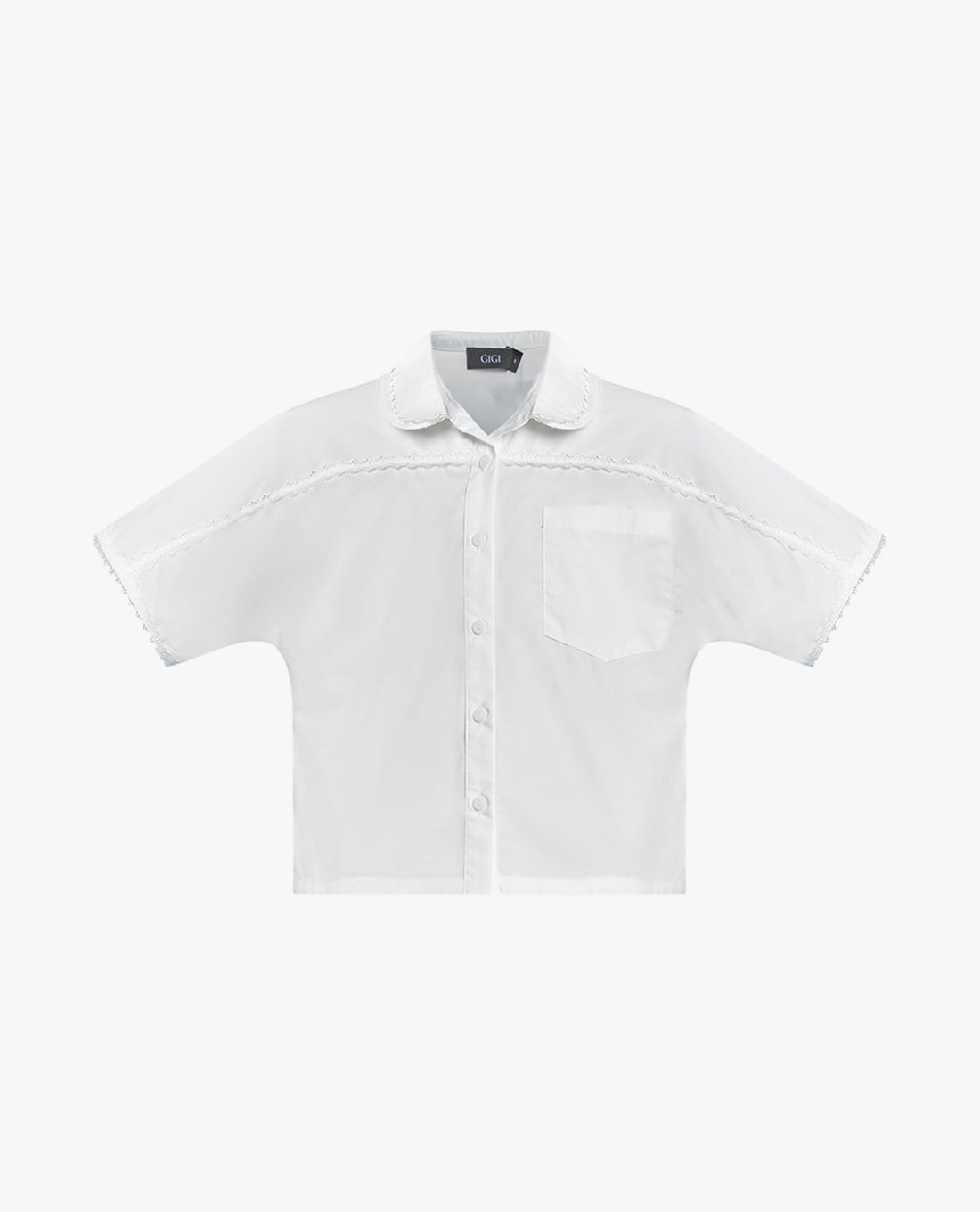 GIGI - Áo sơ mi nữ tay ngắn phom croptop viền ren