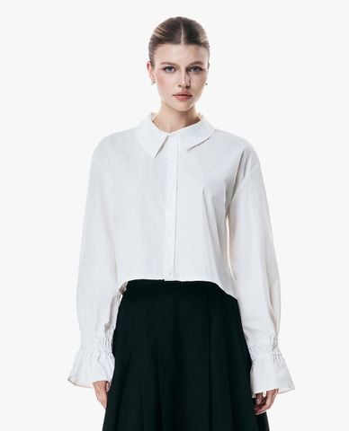  GIGI - Áo sơ mi nữ cổ bẻ tay nhún phom croptop 