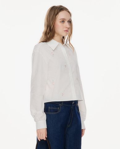  GIGI - Áo sơ mi nữ cổ bẻ tay dài thêu hoa 