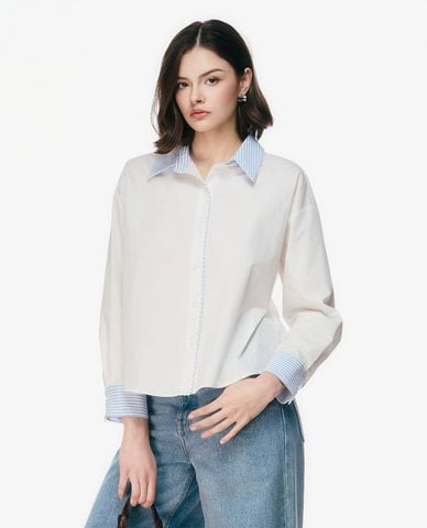  GIGI - Áo sơ mi nữ cổ bẻ tay dài phom suông 