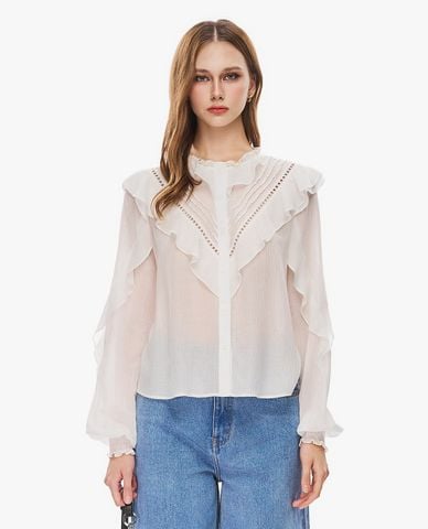  GIGI - Áo kiểu nữ tay dài bèo nhún cổ điển 