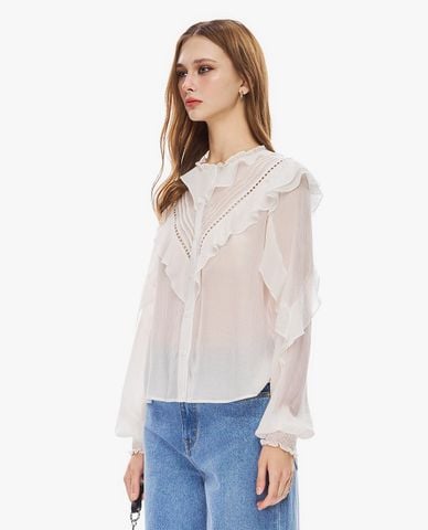  GIGI - Áo kiểu nữ tay dài bèo nhún cổ điển 