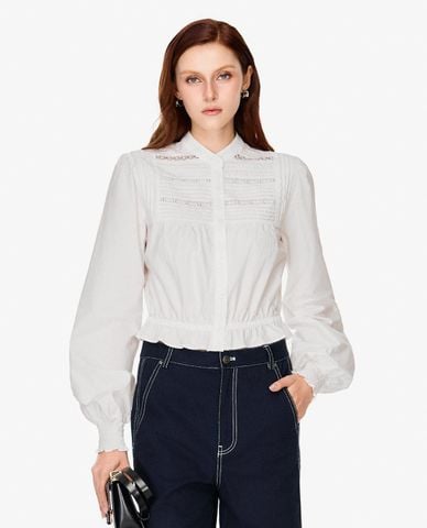  GIGI - Áo kiểu nữ cổ trụ tay phồng phối bèo nhún 