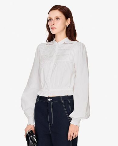  GIGI - Áo kiểu nữ cổ trụ tay phồng phối bèo nhún 