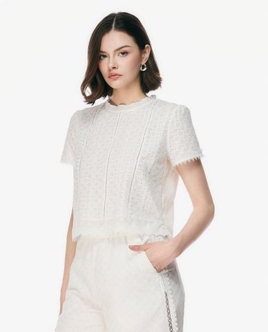  GIGI - Áo kiểu nữ cổ bèo tay ngắn phối ren 