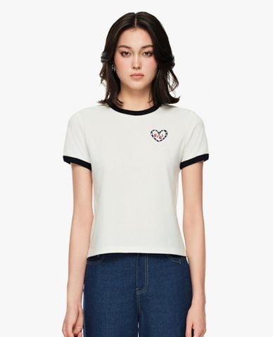  GIGI - Áo thun nữ cổ tròn tay ngắn phối viền 