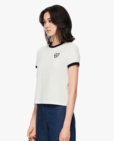  GIGI - Áo thun nữ cổ tròn tay ngắn phối viền 