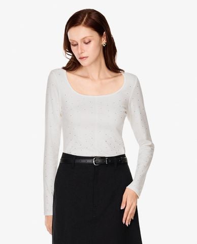  GIGI - Áo kiểu nữ cổ vuông tay dài đính đá 