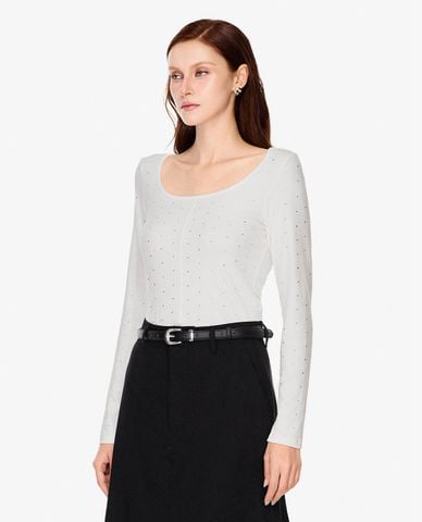  GIGI - Áo kiểu nữ cổ vuông tay dài đính đá 