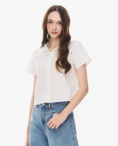  GIGI - Áo sơ mi nữ cổ bẻ tay ngắn viền ren 