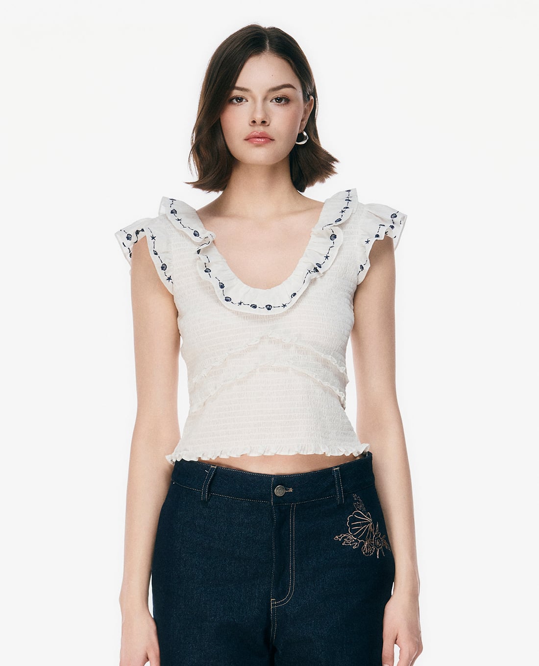 GIGI - Áo kiểu nữ cổ bèo nhún eo phom croptop