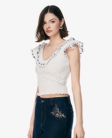  GIGI - Áo kiểu nữ cổ bèo nhún eo phom croptop 