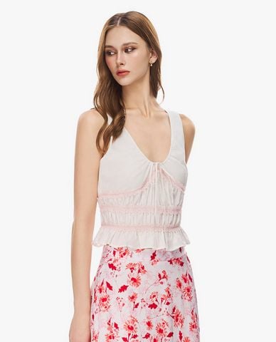  GIGI - Áo croptop nữ cổ V phối bèo nhún 