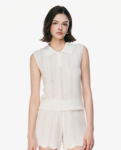  GIGI - Áo sát nách nữ dệt kim cổ bẻ phom ôm 