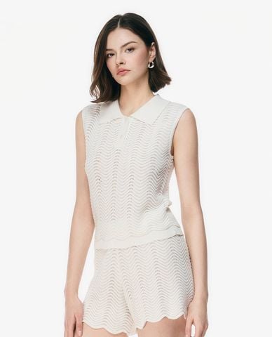  GIGI - Áo sát nách nữ dệt kim cổ bẻ phom ôm 