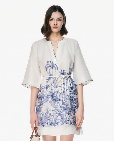  GIGI - Đầm mini cổ V tay lỡ phối in họa tiết 