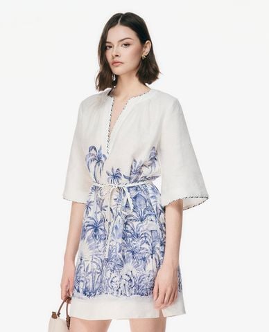  GIGI - Đầm mini cổ V tay lỡ phối in họa tiết 