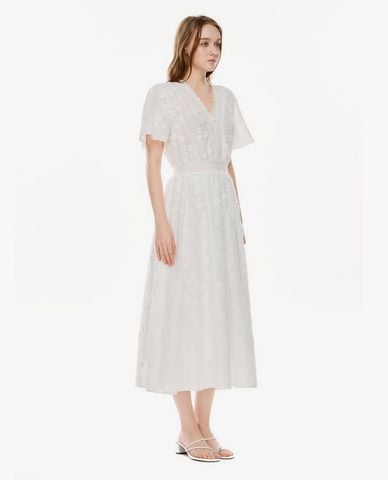  GIGI - Đầm midi cổ V tay cánh tiên phối ren 