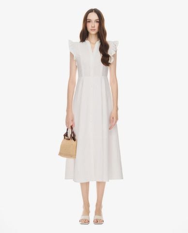  GIGI - Đầm midi cổ trụ tay bèo phối ren 