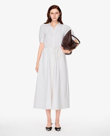  GIGI - Đầm sơ mi midi tay phồng phối dây rút 