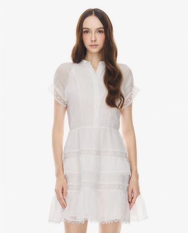  GIGI - Đầm xếp tầng mini tay ngắn phối ren 