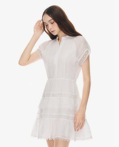  GIGI - Đầm xếp tầng mini tay ngắn phối ren 