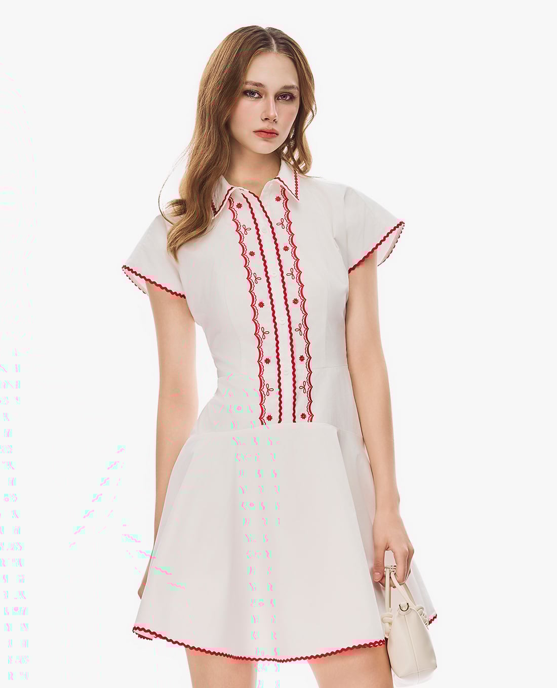 GIGI - Đầm sơ mi mini tay ngắn phối viền