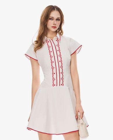  GIGI - Đầm sơ mi mini tay ngắn phối viền 