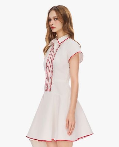  GIGI - Đầm sơ mi mini tay ngắn phối viền 