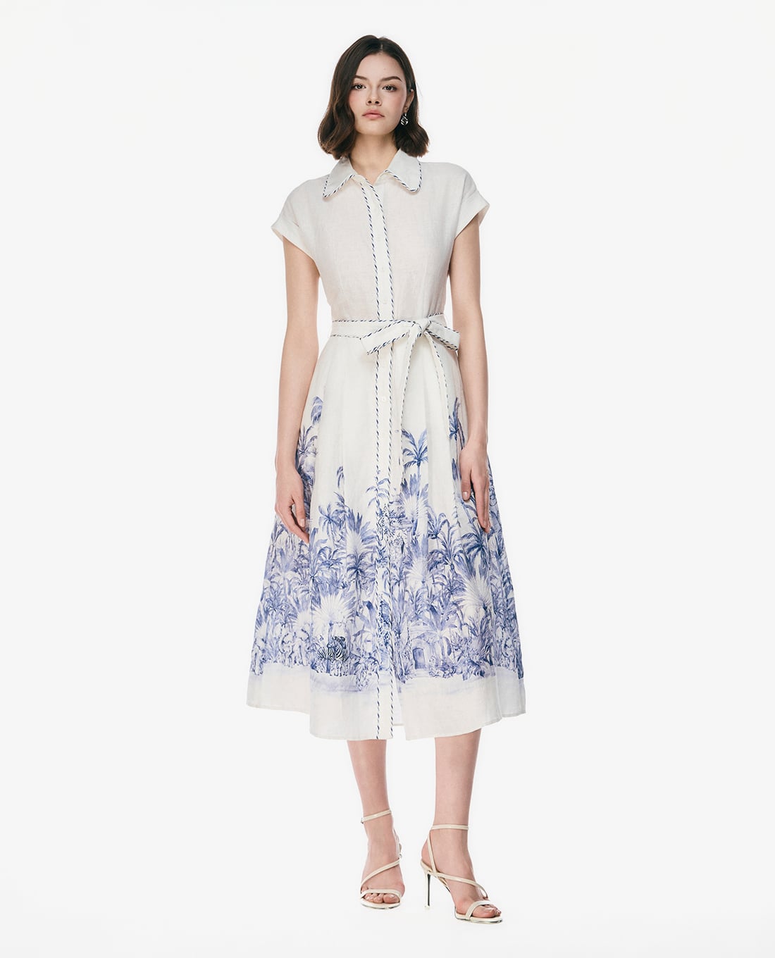 GIGI - Đầm sơ mi midi cổ bẻ tay ngắn phối dây thắt