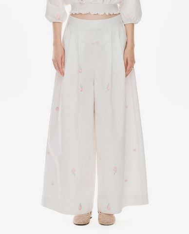  GIGI - Quần nữ ống rộng xếp li thêu hoa 