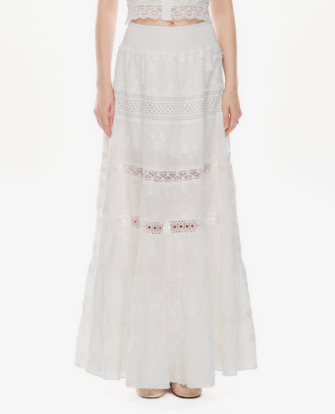 GIGI - Chân váy xếp tầng maxi phối ren