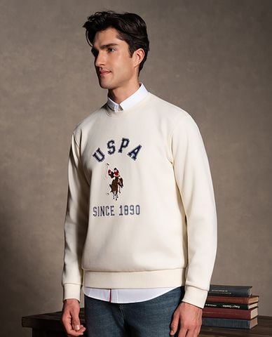  USPA - Áo sweatshirt nam cổ tròn tay dài phối logo 