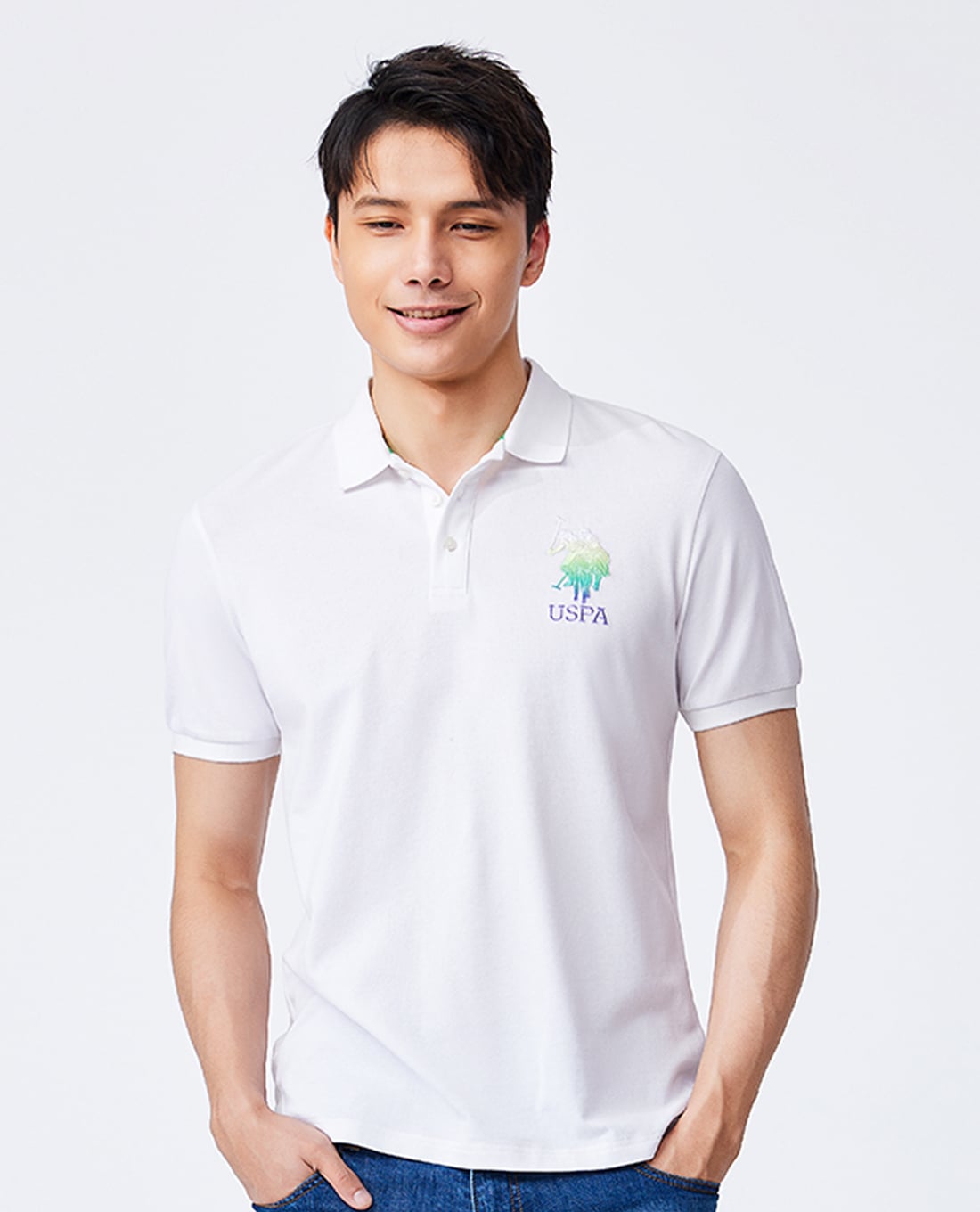 USPA - Áo polo nam cổ bẻ tay ngắn in logo chuyển màu