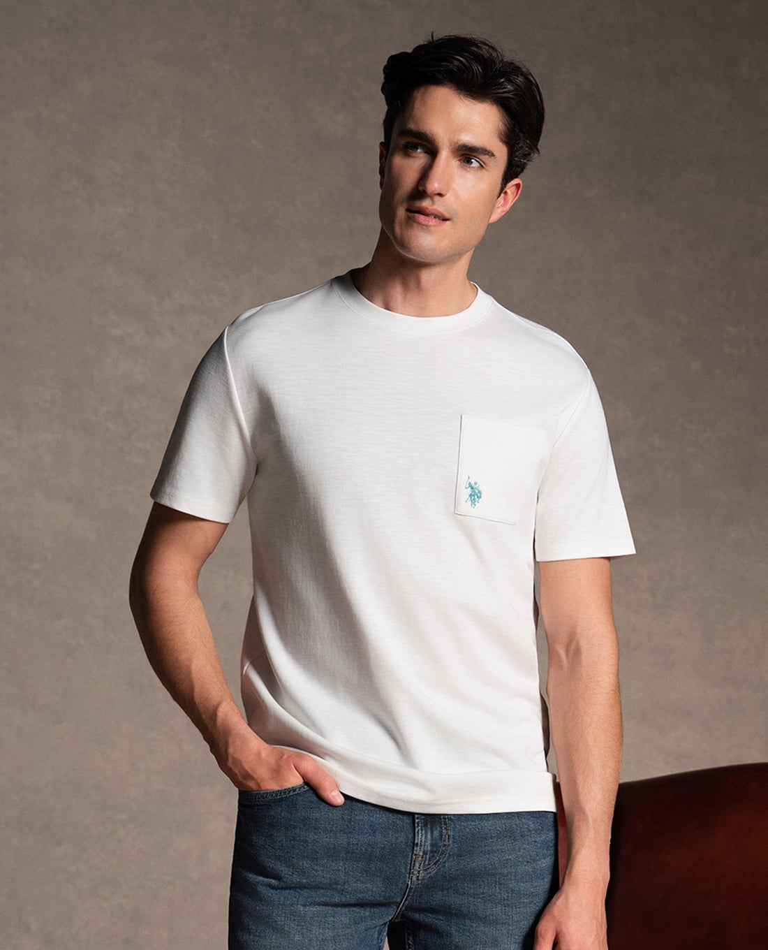 USPA - Áo thun nam cổ tròn tay ngắn phối túi