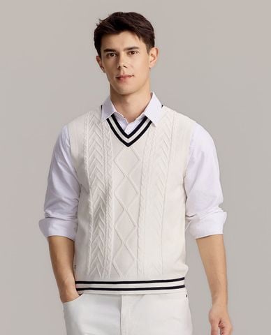  USPA - Áo khoác gilet nam dệt kim cổ V phối viền 