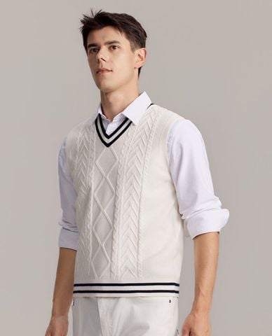  USPA - Áo khoác gilet nam dệt kim cổ V phối viền 