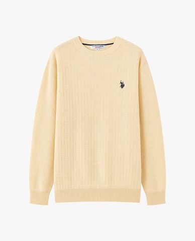  USPA - Áo dệt kim nam cổ tròn tay dài thêu logo 