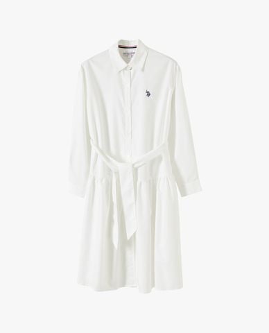  USPA -  Đầm sơ mi midi tay dài phối đai lưng 