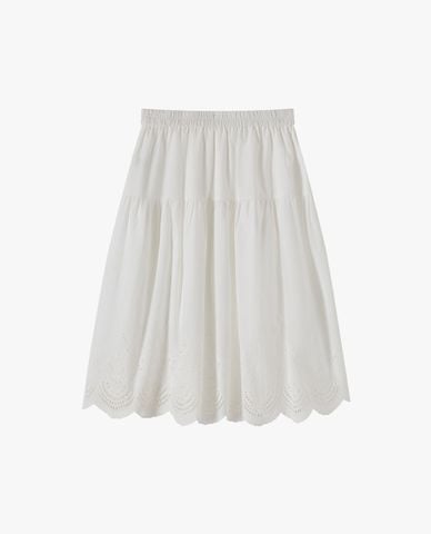  USPA - Chân váy chữ A midi lưng thun họa tiết đục lỗ 