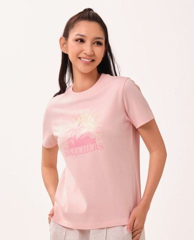  SKECHERS - Áo thun nữ cổ tròn tay ngắn Cali Summer Iconic 